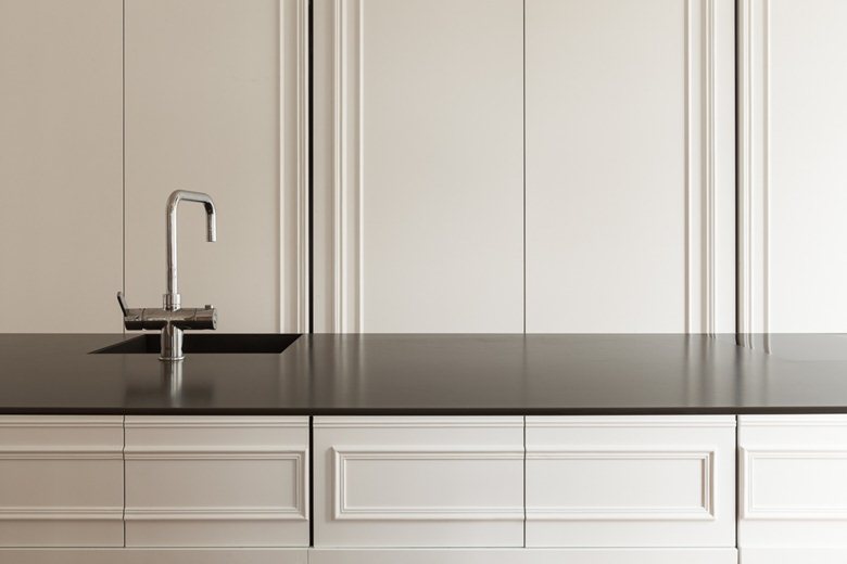 cucina, kitchen, classic style, modern style, living, interior, apartmen, black, white, wood, 5