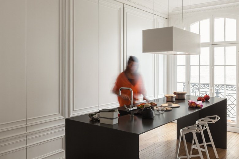 cucina, kitchen, classic style, modern style, living, interior, apartmen, black, white, wood, 7