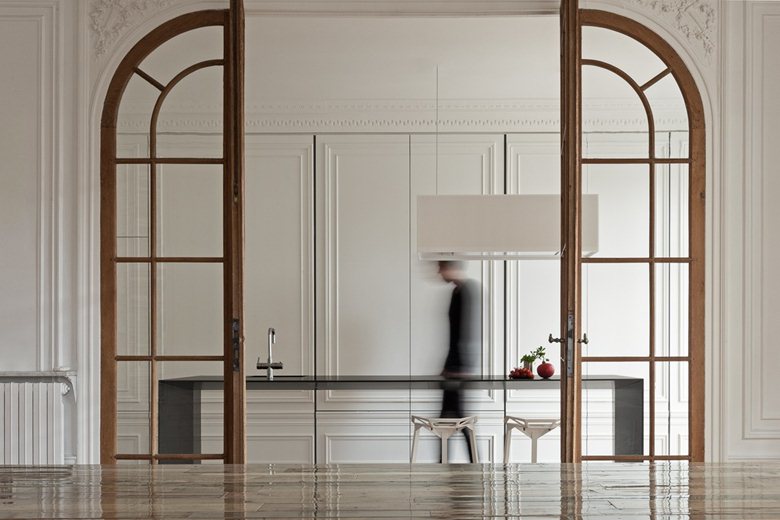 cucina, kitchen, classic style, modern style, living, interior, apartmen, black, white, wood, 8