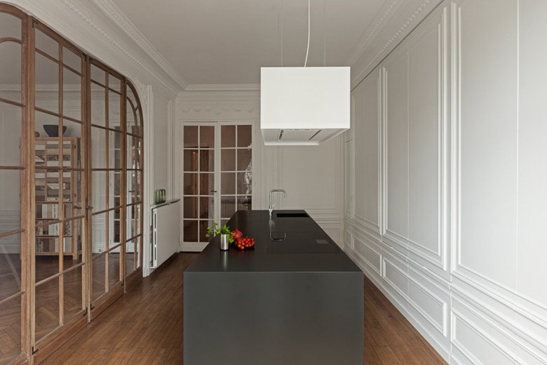 cucina, kitchen, classic style, modern style, living, interior, apartmen, black, white, wood, 9